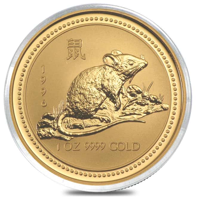 1996 1 oz $100 Gold Lunar Year of the Rat Australia Perth Mint Series I BU (In Cap) 