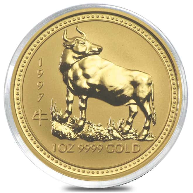 1997 1 oz $100 Gold Lunar Year of the Ox Australia Perth Mint Series I BU (In Cap)