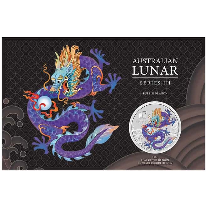2024 1 oz Colorized Silver Lunar Purple Dragon Coin Perth Mint