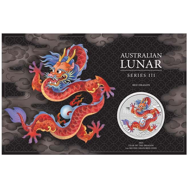 2024 1 oz Colorized Silver Lunar Red Dragon Coin Perth Mint