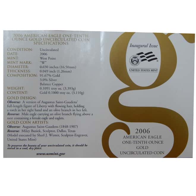 2006-W Burnished 1/10 oz $5 Gold Eagle (W/COA & Box)