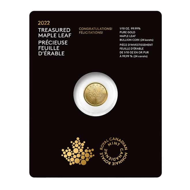 2022 1/10 oz Canadian Treasured Gold Maple Leaf $5 Coin BU - Congratulations