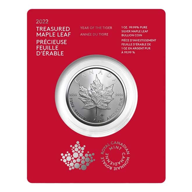 2022 1 oz Canadian Treasured Silver Maple Leaf Coin BU - Year of the Tiger