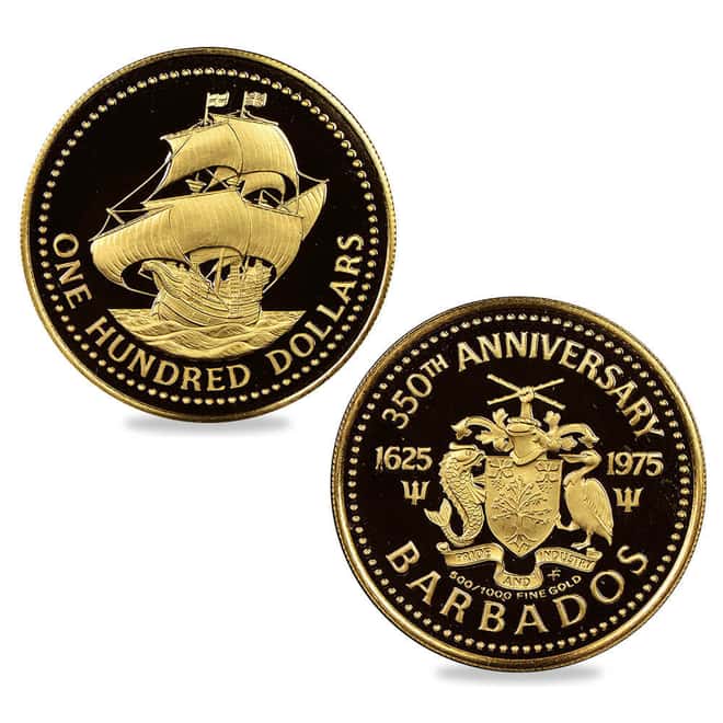 1975 Barbados The English Ship 350th Anniversary Gold Coin BU/Proof