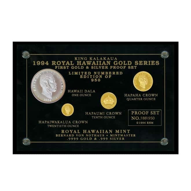 1994 Gold / Silver Royal Hawaiian King Kalakaua 4-Coin Proof Set (w/Box)