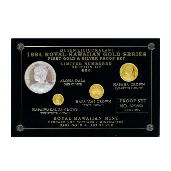 1994 Gold / Silver Royal Hawaiian Queen Liliuokalani 4-Coin Proof Set (w/Box)