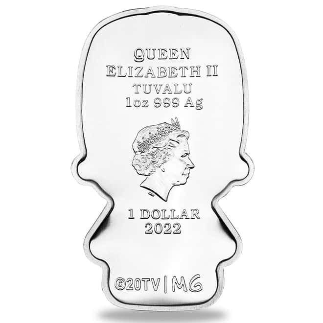 2022 1 oz Tuvalu Homer Simpson Mini Shaped Silver Coin .999 Fine (w/Box & COA)