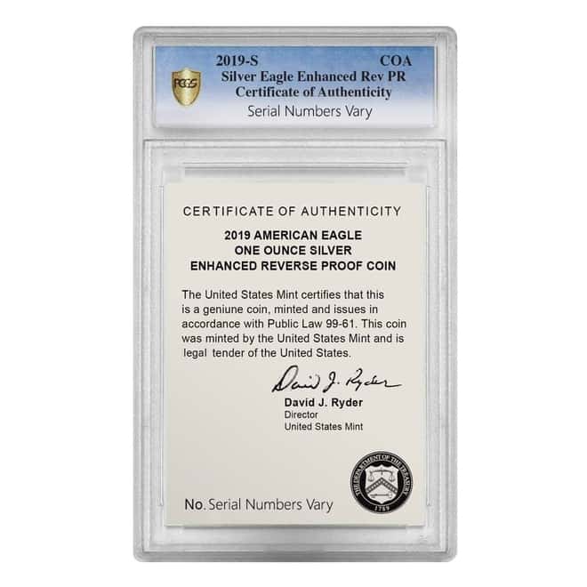2019-S 1 oz Enhanced Reverse Proof Silver American Eagle PCGS PF 70 FS (w/COA)
