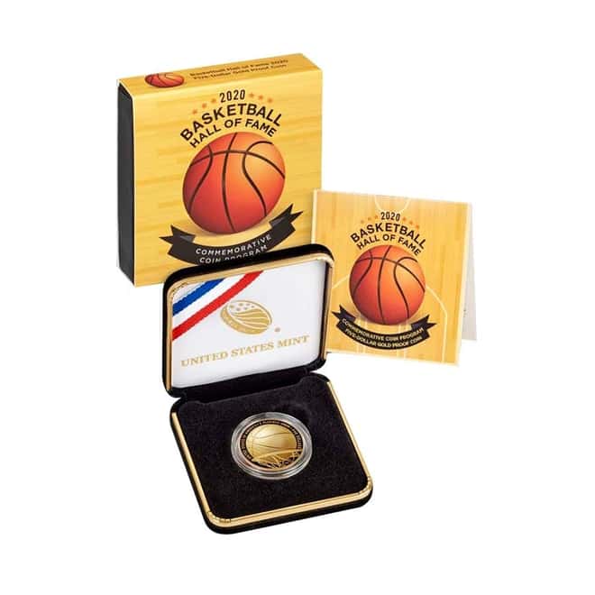 2020 W $5 Gold Basketball Hall of Fame Proof Coin (w/Box & COA)