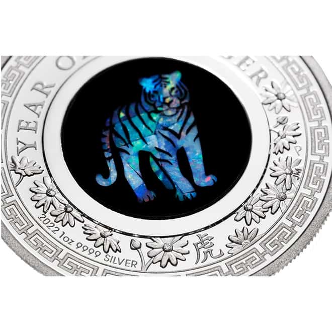 2022 1 oz Proof Silver Lunar Year of the Tiger Opal Coin Australian Perth Mint (w/Box & COA)