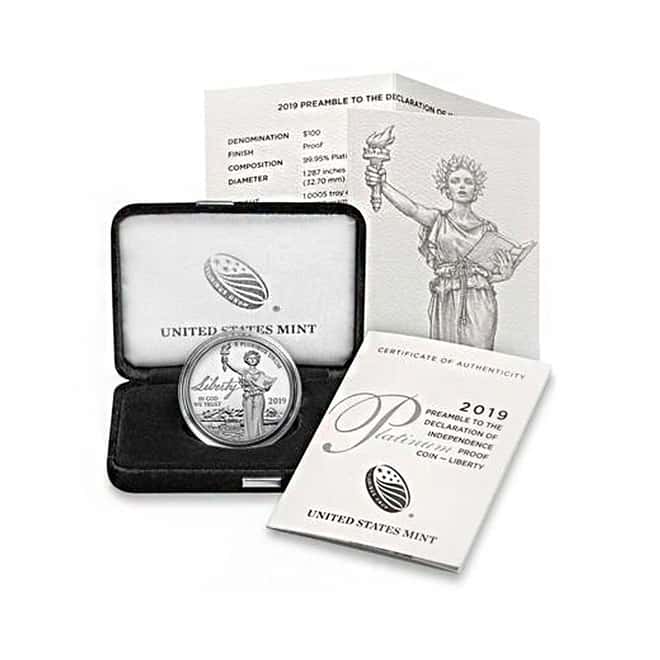 2019-W 1 oz Proof Platinum American Eagle - Liberty - Preamble to the Declaration of Independence