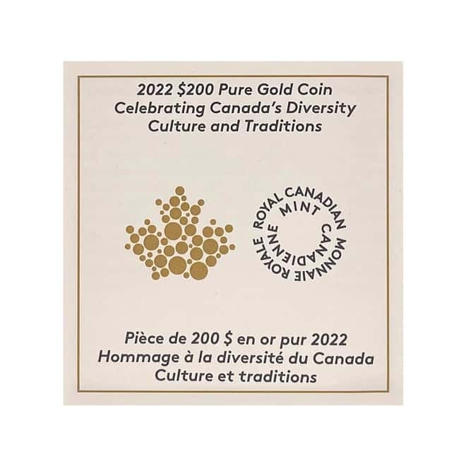 2022 Canada 1 oz Gold Culture and Traditions Canada's Diversity Coin .9999 Fine (w/Box & COA)