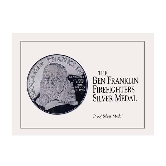 1992 US Mint 1 oz Ben Franklin Firefighters Proof Silver Medal .999 Fine (w/Box & COA)