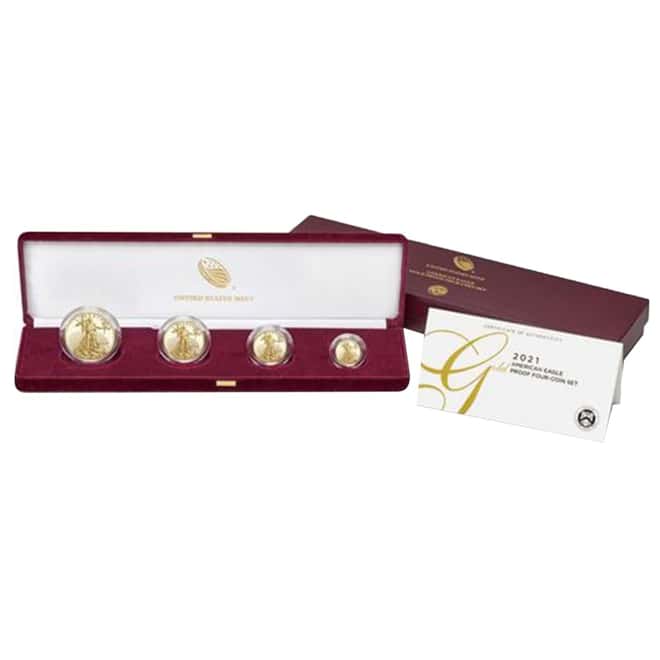 2021-W 1.85 oz Proof Gold American Eagle 4-Coin Set (w/Box & COA)