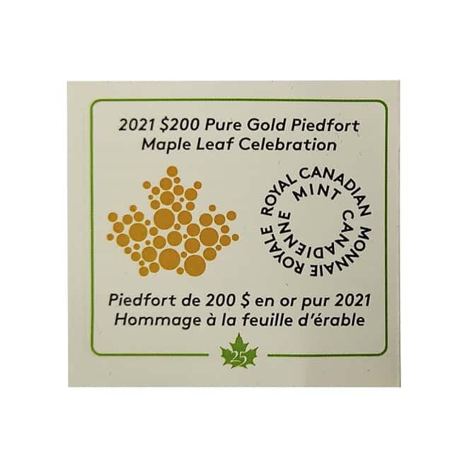 2021 1 oz Canadian Piedfort Gold Maple Leaf Celebration Coin .9999 Fine (w/Box & COA)