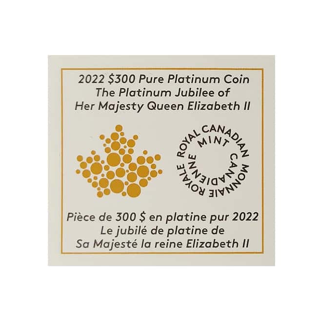 2022 Canada 1 oz Platinum Jubilee of Queen Elizabeth II Platinum Coin .9995 Fine (w/Box & COA)