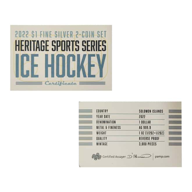 2022 Solomon Islands 1 oz Silver Ice Hockey 2-Coin Set - Heritage Sports .9999 Fine (w/Box & COA)
