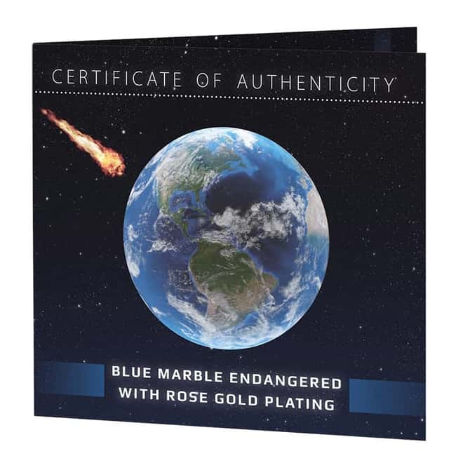 2022 3 oz Silver Rose Gold Plating Blue Marble Endangered - Meteorite Spherical Coin Barbados .999 Fine (w/Box & COA)