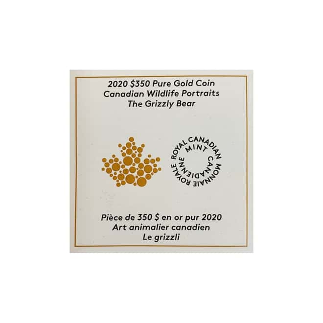 2020 Canada 35 gram Proof Gold Coin The Grizzly Bear - Wildlife Portraits .99999 Fine (w/Box & COA)