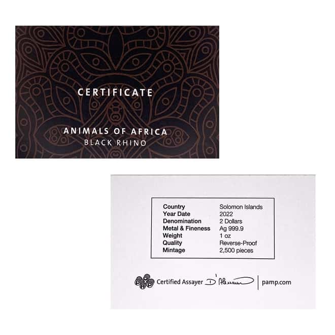 2022 Solomon Islands 1 oz African Black Rhino Shaped Silver Coin - Animals of Africa .9999 Fine (w/Box & COA)