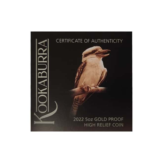 2022 5 oz Proof Gold Australian Kookaburra Perth Mint High Relief Coin .9999 Fine (w/Box & COA)