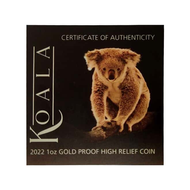 2022 1 oz Proof Gold Australian Koala High Relief Coin Perth Mint .9999 Fine (w/Box & COA)