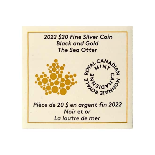 2022 Canada 1 oz Silver The Sea Otter - Black and Gold Coin Series .9999 Fine (w/Box & COA)