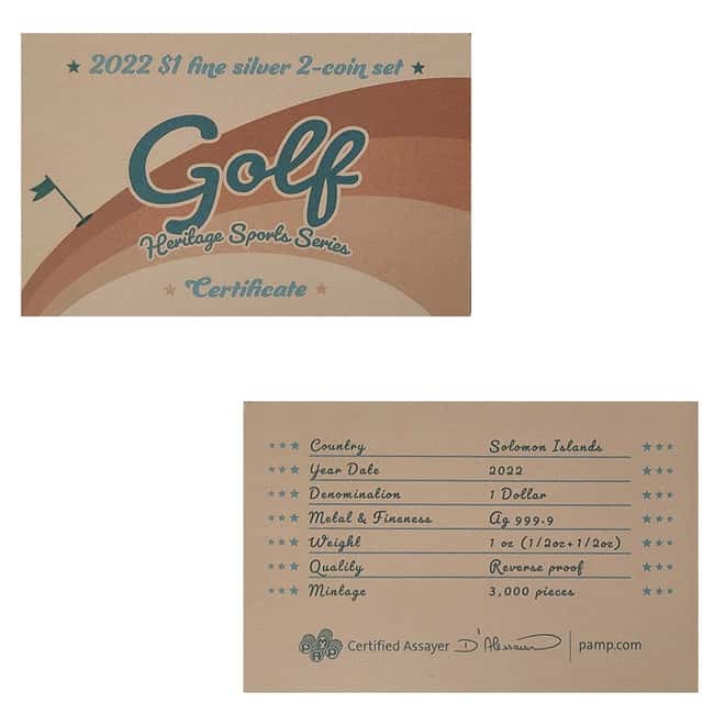 Serial #8 - 2022 Solomon Islands 1 oz Silver Golf 2-Coin Set - Heritage Sports .9999 Fine (w/Box & COA)