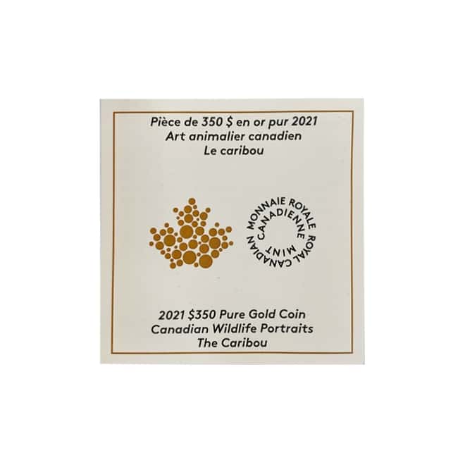 2021 Canada 35 gram Proof Gold Coin The Caribou - Wildlife Portraits .99999 Fine (w/Box & COA)
