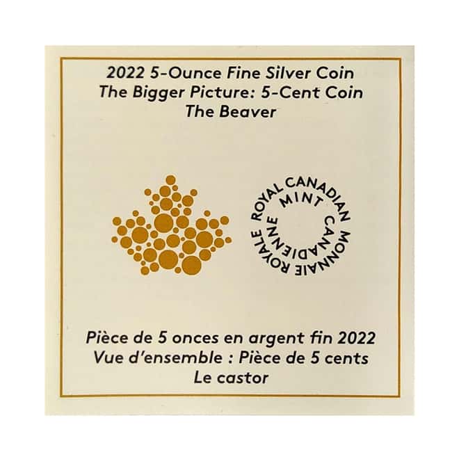 2022 Canada 5 oz Proof Silver The Bigger Picture - The Beaver 5C Coin .9999 Fine (w/Box & COA)