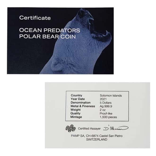2021 2 oz Silver Polar Bear - Ocean Predators Solomon Islands $5 Coin .9999 Fine (w/Box & COA)