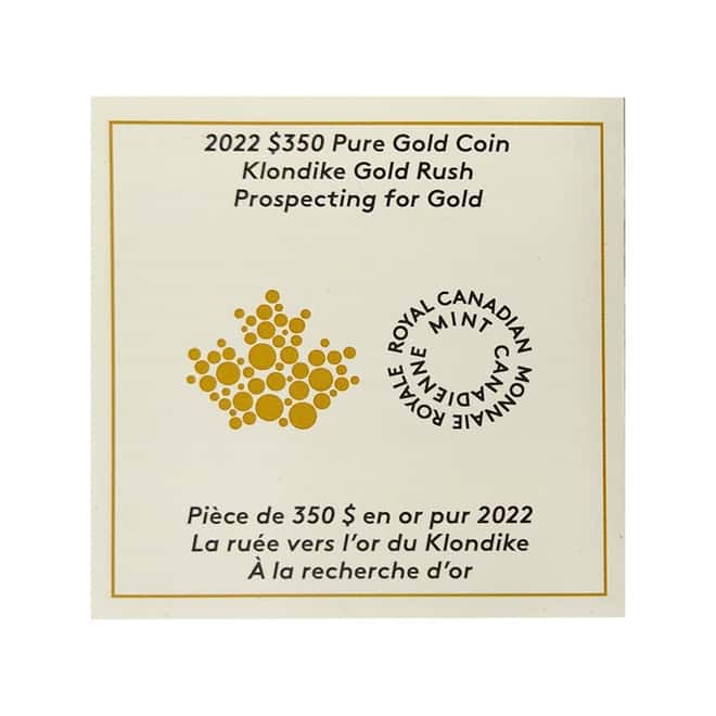 2022 Canada 1 oz Proof Gold Prospecting for Gold Coin - Klondike Gold Rush .99999 Fine (w/Box & COA)