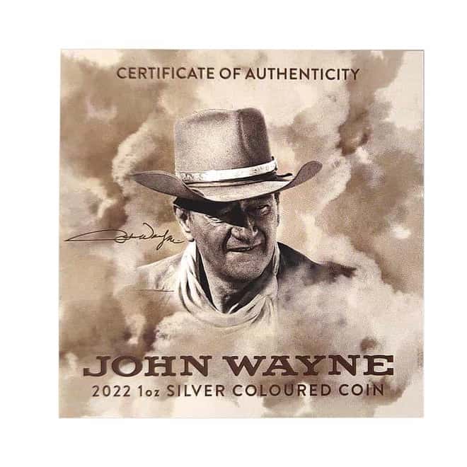 2022 1 oz Tuvalu John Wayne Proof Colorized Silver Coin .9999 Fine (w/Box & COA)