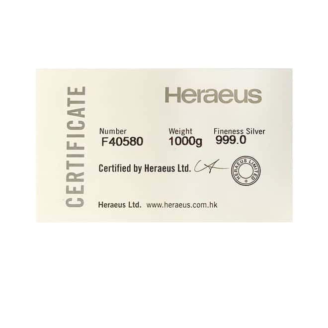 1 Kilo Heraeus Silver Cast Bar .999 Fine