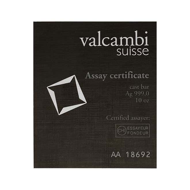 10 oz Valcambi Suisse Textured Cast Silver Bar .999 Fine (w/Assay)