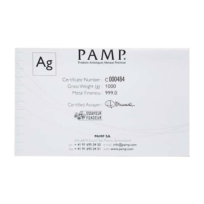1 Kilo PAMP Suisse Lady Fortuna Silver Bar .999 Fine (w/Assay)