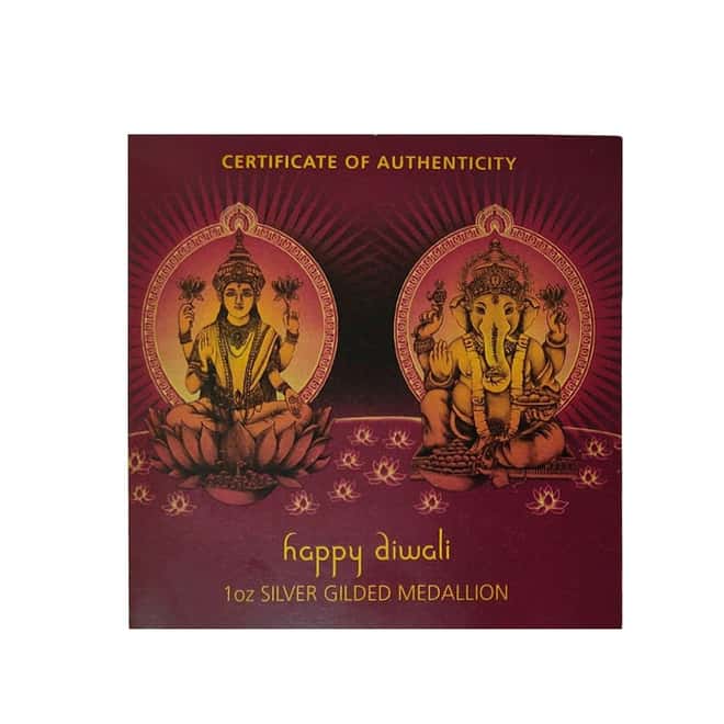 1 oz Diwali Gilded Silver Medal .9999 Fine Australian Perth Mint (w/Box & COA)