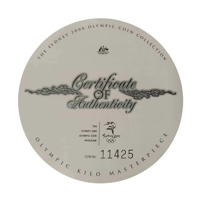 2000 Australia 1 Kilo Proof Silver Sydney Olympics Coin .999 Fine (w/Box & COA)