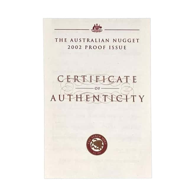 2002 2 oz Proof Gold Australian Kangaroo Nugget Perth Mint Coin .9999 Fine (w/Box & COA)