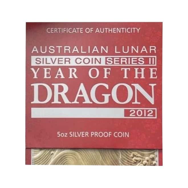 2012 5 oz Proof Silver Lunar Dragon Australian Perth Mint NGC PF 70 FR