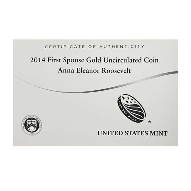 2014 W 1/2 oz $10 First Spouse Eleanor Roosevelt Gold Unc Coin (w/Box & COA)
