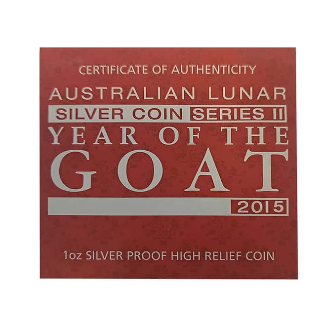2015 1 oz Proof High Relief Silver Lunar Goat Perth Mint