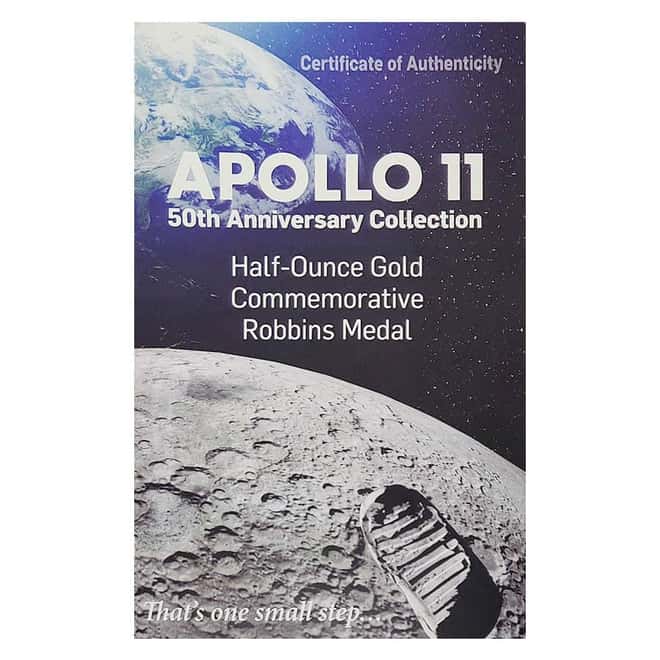 2019 1/2 oz Gold Apollo 11 50th Anni Robbins Medal Restrike NGC PF 70 Matte FDOI (w/Box & COA)