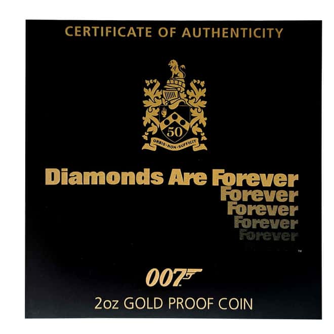 2021 2 oz Tuvalu James Bond 50th Ann. Proof Gold Diamond Coin