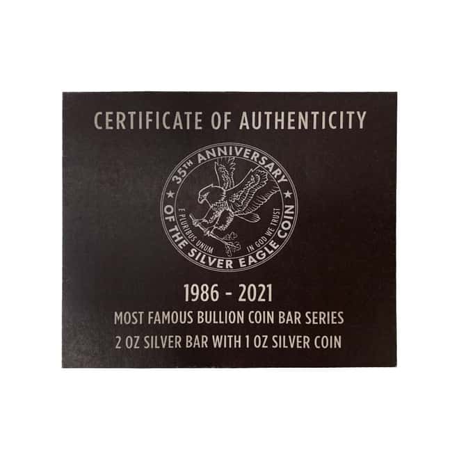 2021 3 oz Silver American Eagle Type 2 Coin & Bar Set - 35th Anniversary (w/Box & COA)
