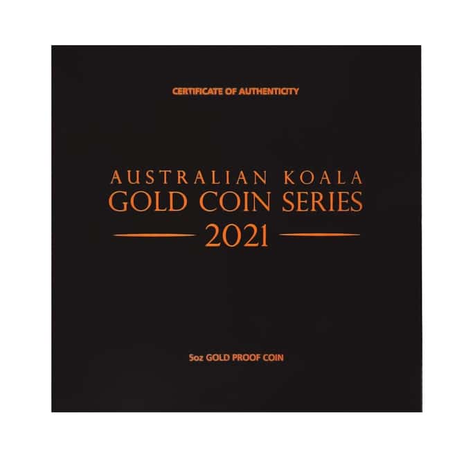 2021 5 oz Proof Gold Australian Koala Perth Mint Coin .9999 Fine (w/Box & COA)