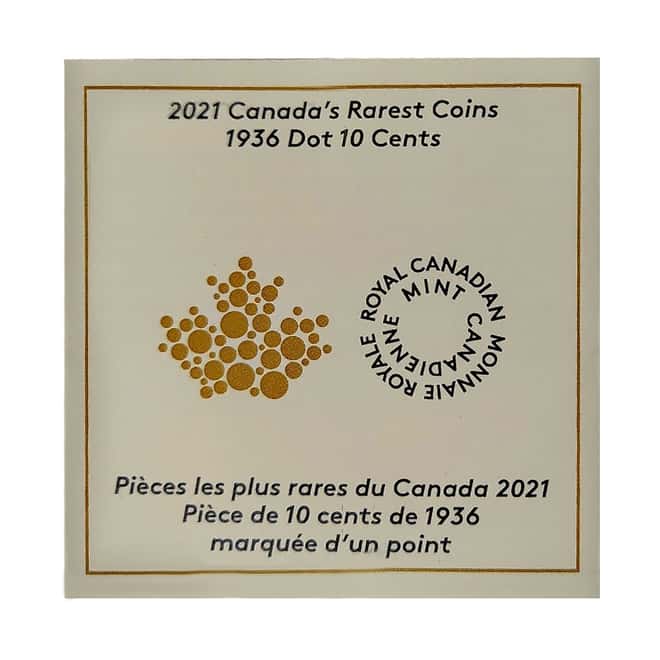 2021 Canada 1 oz Proof Gold Rarest Coins - 1936 Dot 10C Coin .9999 Fine (w/Box & COA)