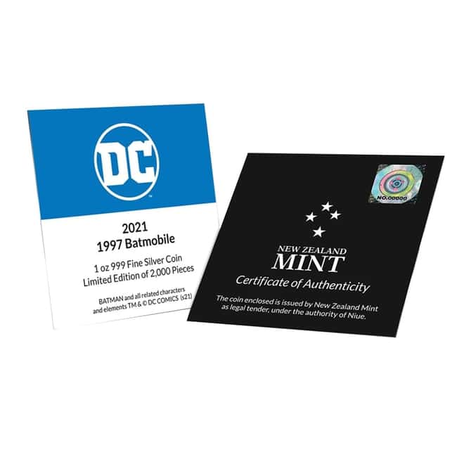 2021 Niue 1 oz DC Comics Batman - 1997 Batmobile Silver Coin (w/Box & COA)