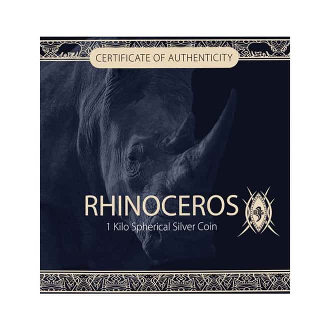 2022 1 Kilo Silver Big Five - Rhinoceros Spherical Coin Djibouti .999 Fine (w/Box & COA)