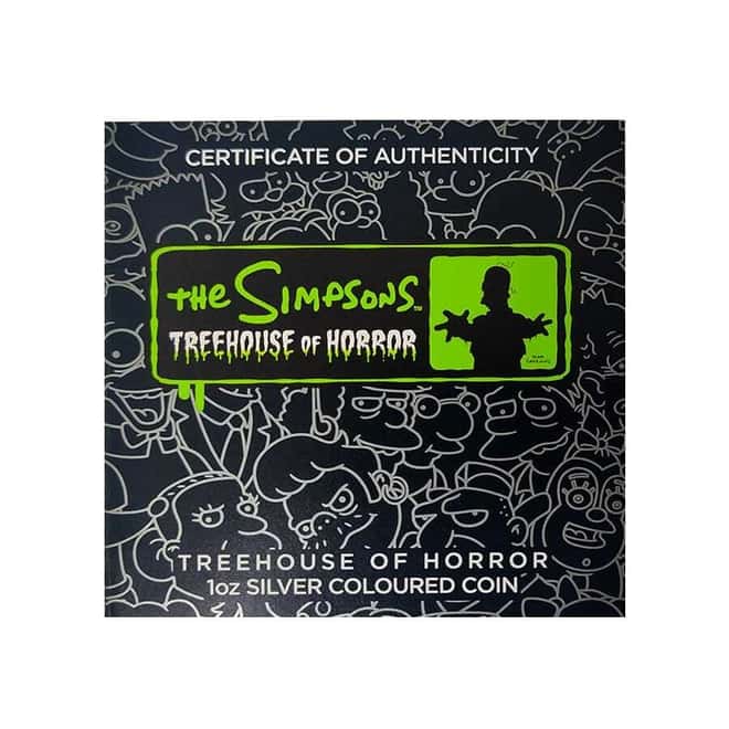 2022 1 oz Tuvalu The Simpsons Treehouse of Horror Colorized Silver Coin .9999 Fine (w/Box & COA)